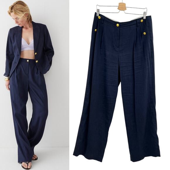 J. Crew Collection Marie Marot Wide-Leg Pant Italian Line Blend Navy Blue 12 - Picture 1 of 13